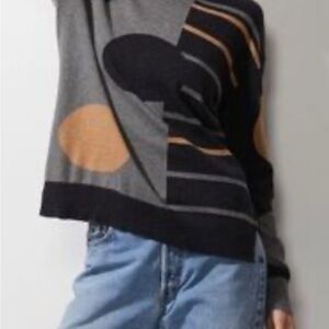 Zaket & Plover Medium Gray Black Tan Geometric Cotton Cashmere Sweater